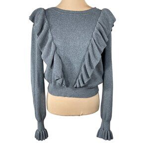 Loveriche Ruffle Sweater Grey Knit Size L Large Ruffle Cuff Women's